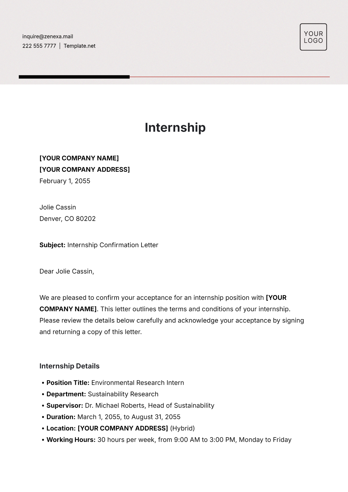 Internship Template - Edit Online & Download