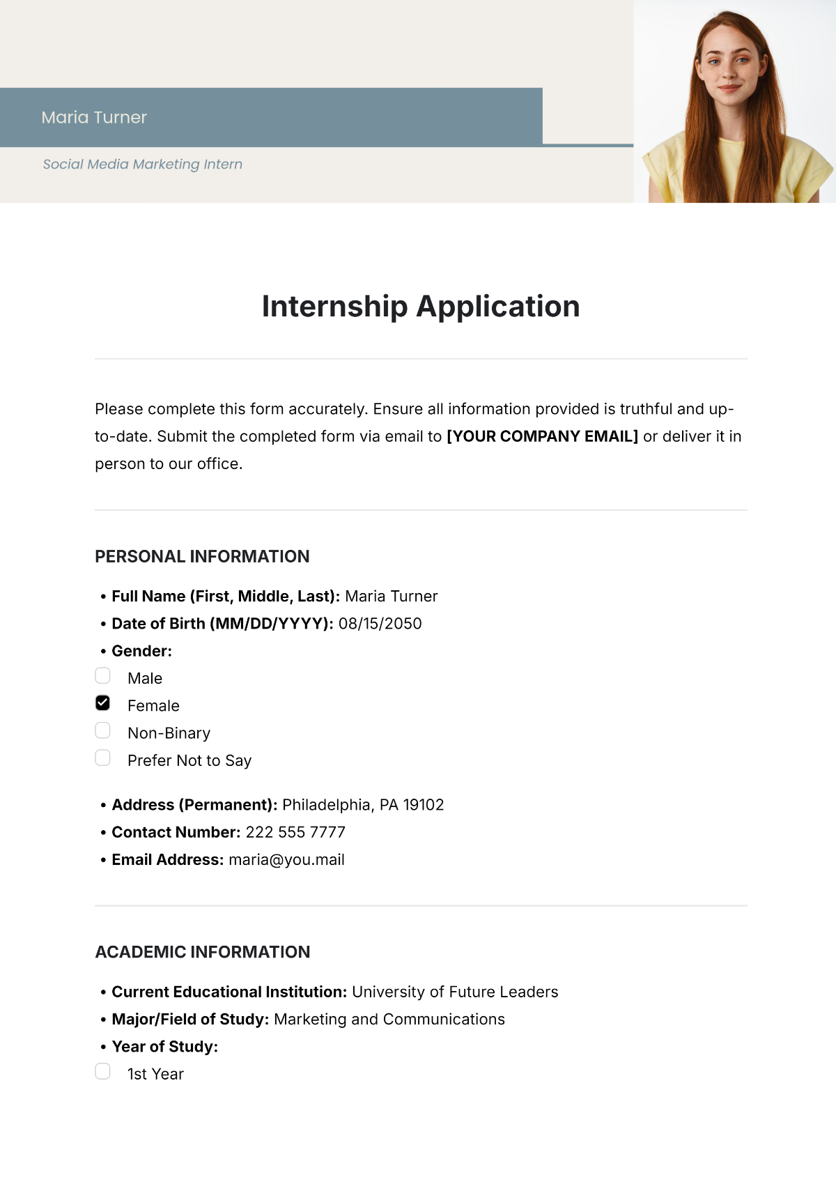 Internship Application Template - Edit Online & Download