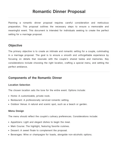 Free Romantic Dinner Proposal Template to Edit Online