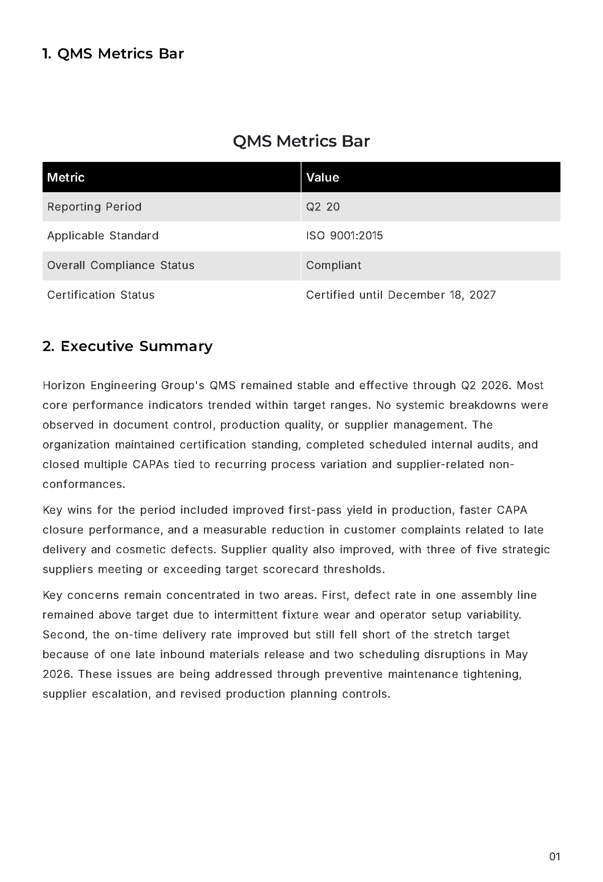 Free Quality Management System Report Template to Edit Online