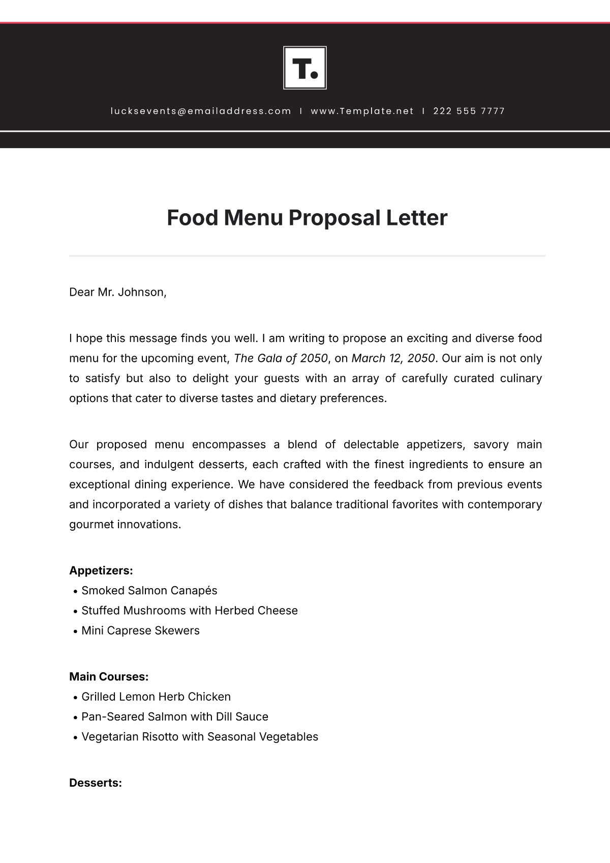 Free Food Supply Proposal Template - Edit Online & Download | Template.net