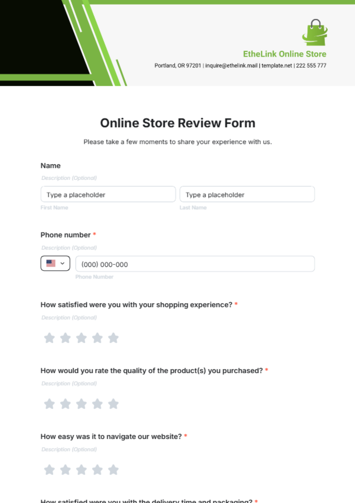 Online Store Review Form Template - Edit Online & Download