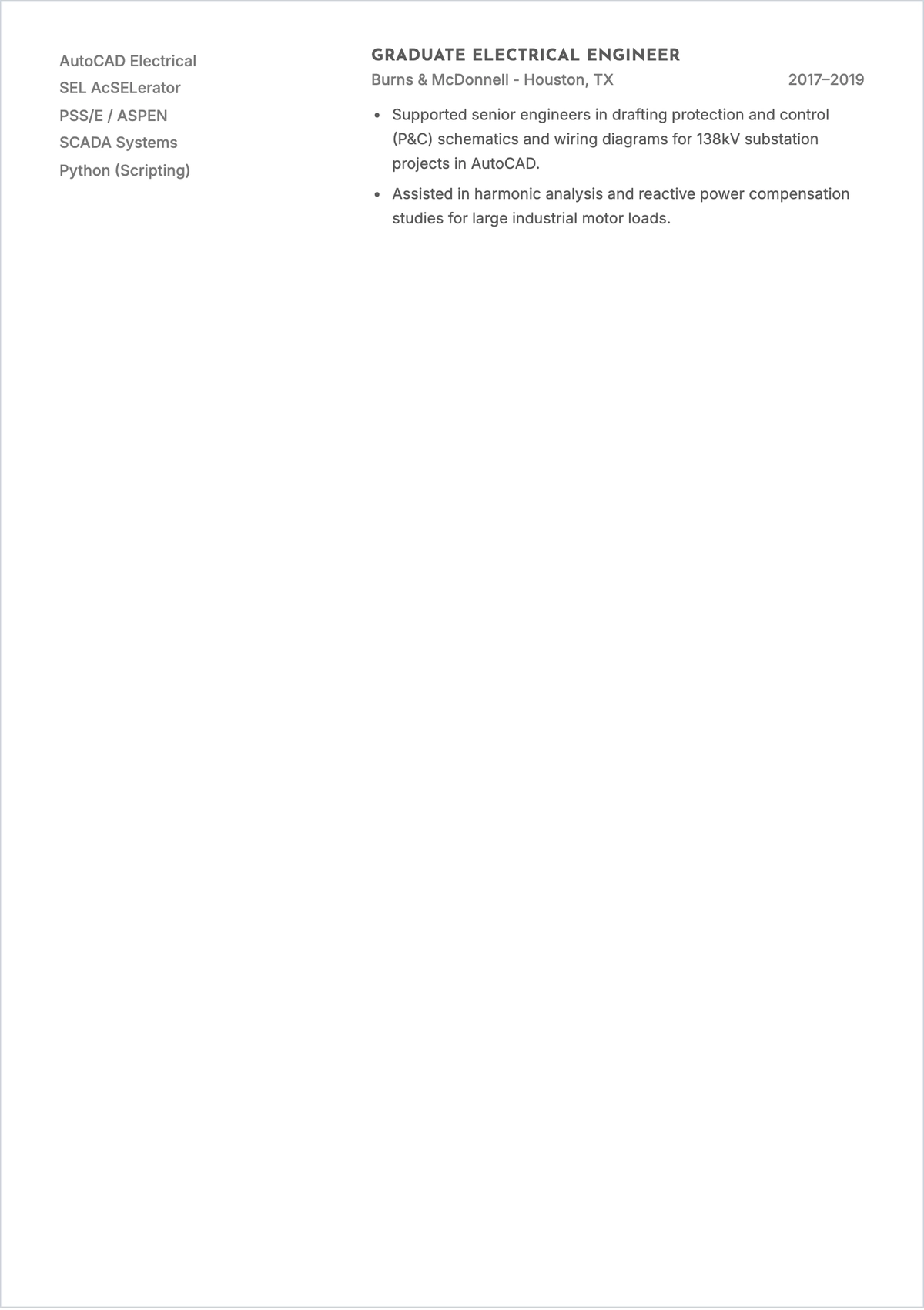 Free Modern Electrical Engineer ATS Resume Template, AI Resume Builder