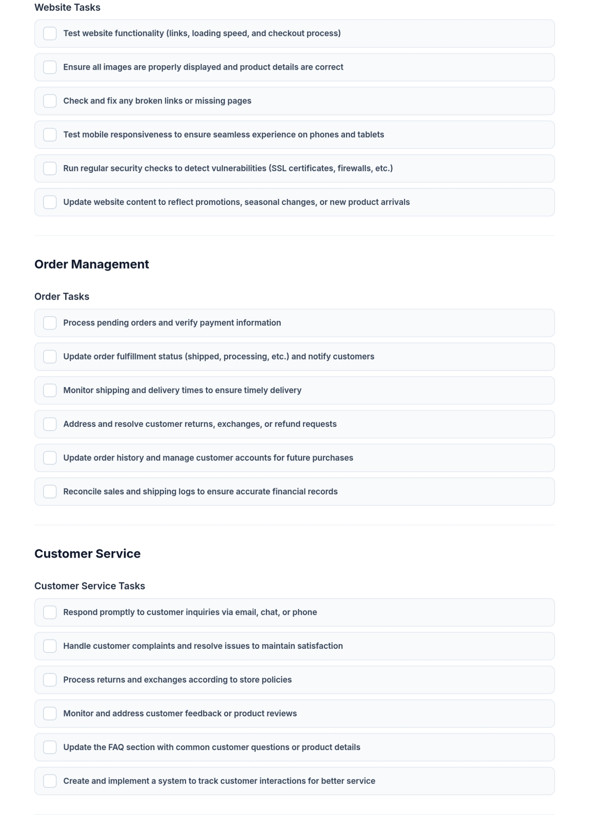 Free Online Store Management Checklist Form Template & AI Maker