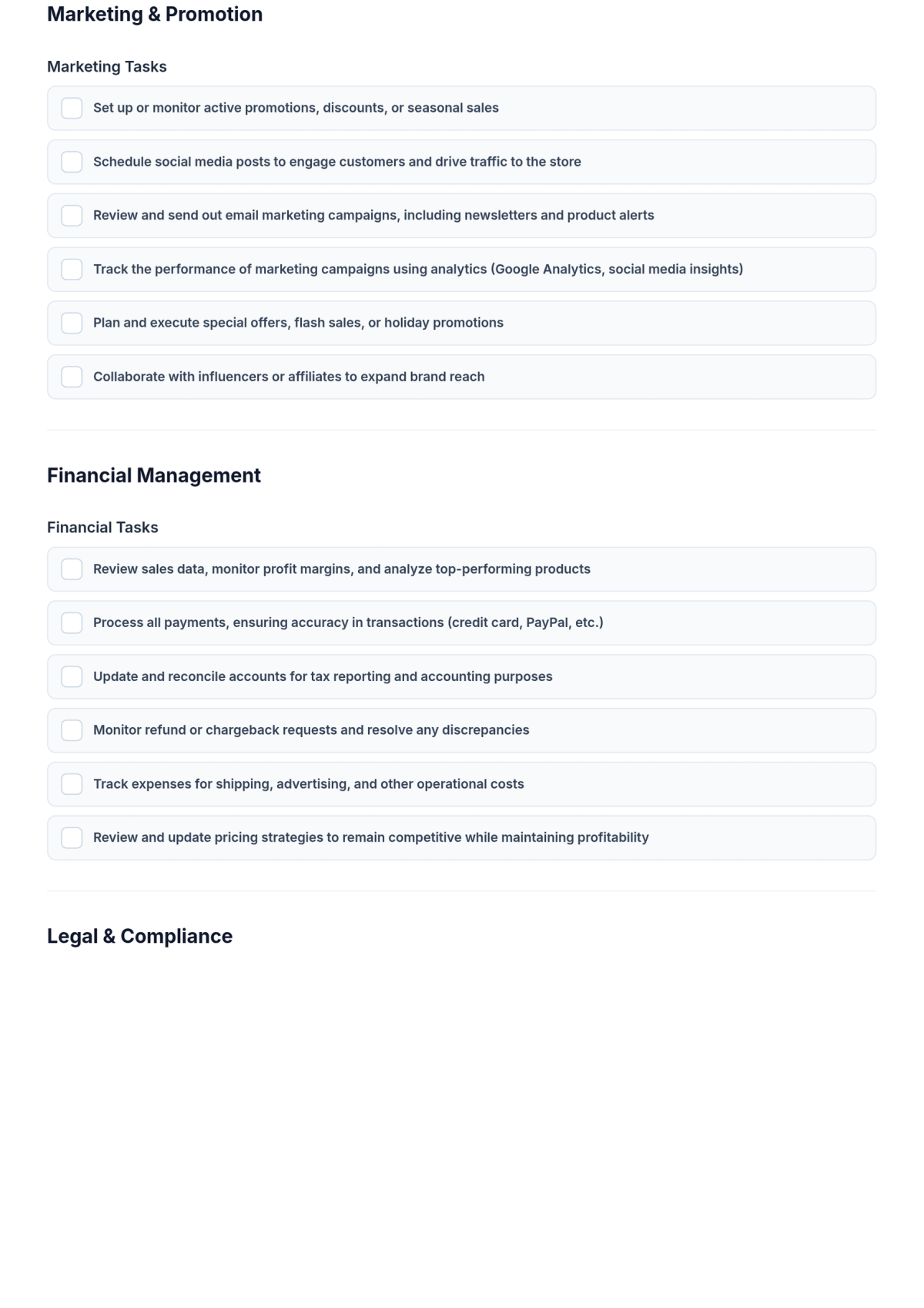 Free Online Store Management Checklist Form Template & AI Maker