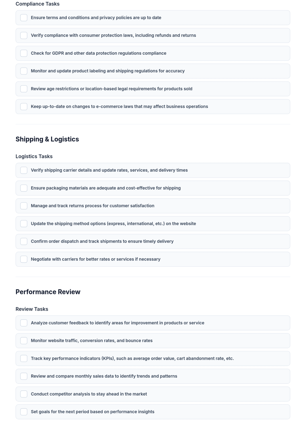 Free Online Store Management Checklist Form Template & AI Maker