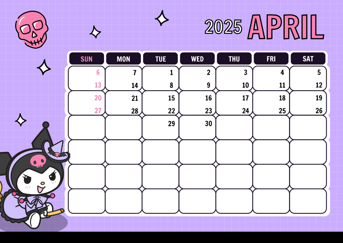 Free Kuromi 2025 Calendar Template to Edit Online