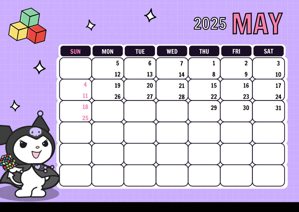 Free Kuromi 2025 Calendar Template to Edit Online