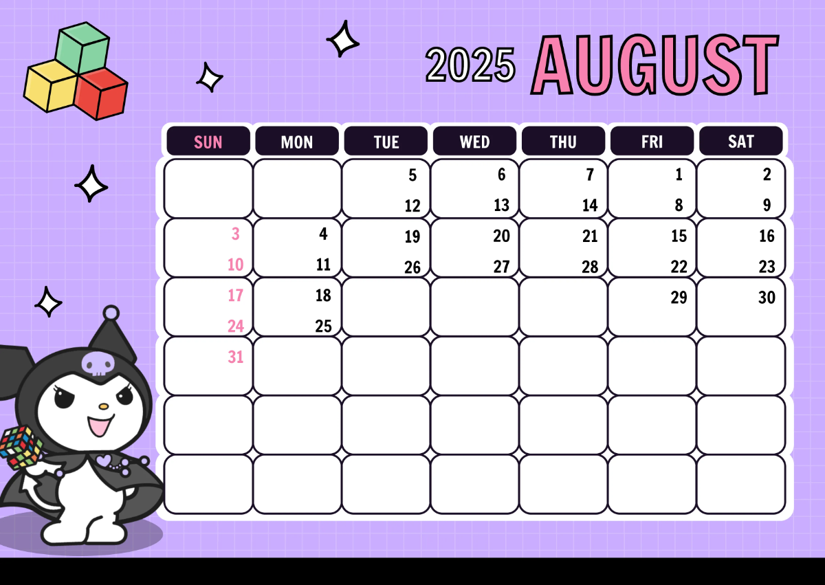 Free Kuromi 2025 Calendar Template to Edit Online