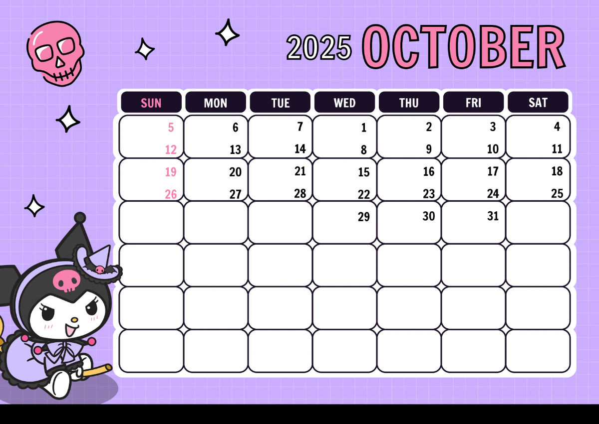 Free Kuromi 2025 Calendar Template to Edit Online
