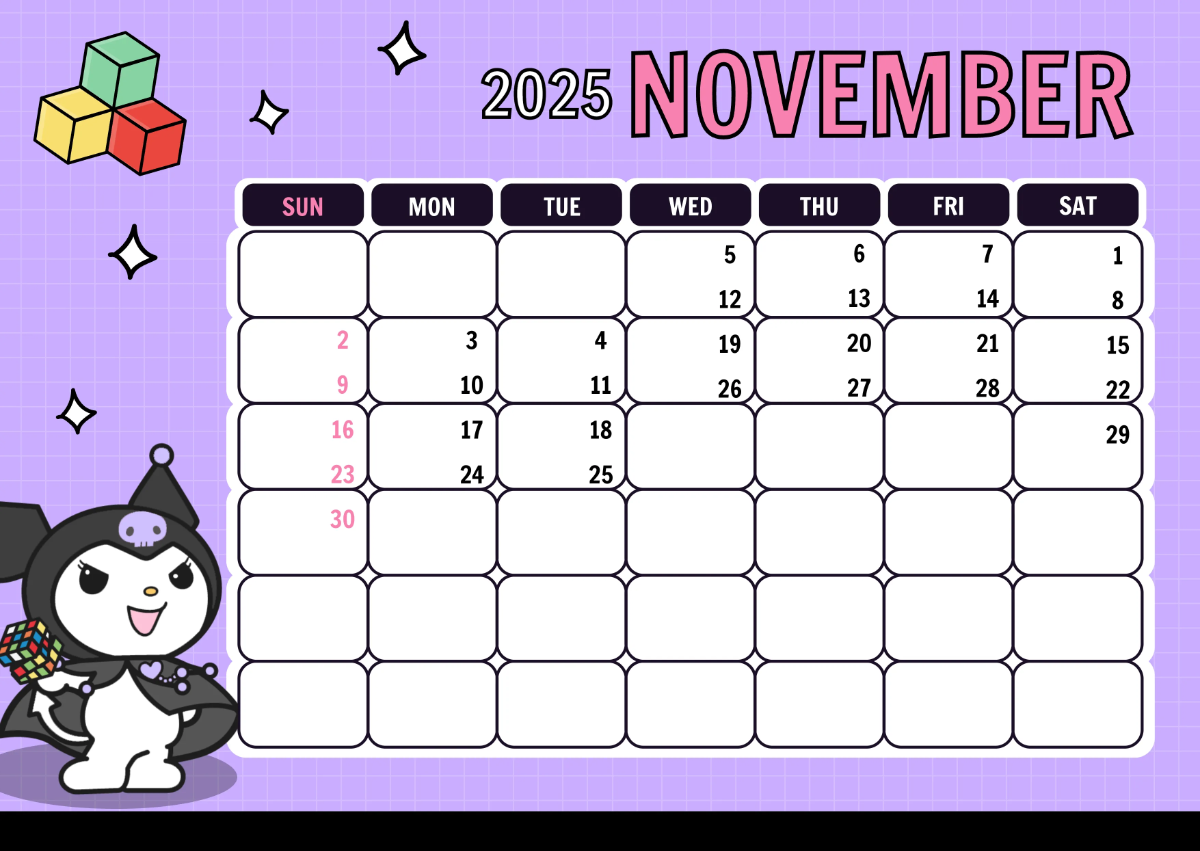 Free Kuromi 2025 Calendar Template to Edit Online