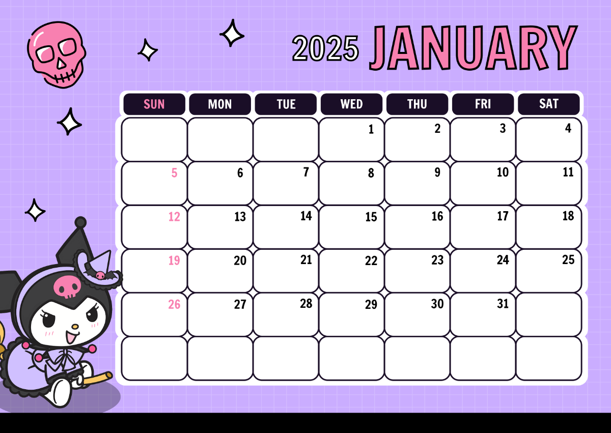 Free Kuromi 2025 Calendar Template - Edit Online & Download