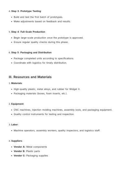 Free Manufacturing Project Plan Specification Template to Edit Online