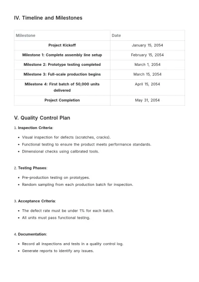 Free Manufacturing Project Plan Specification Template to Edit Online