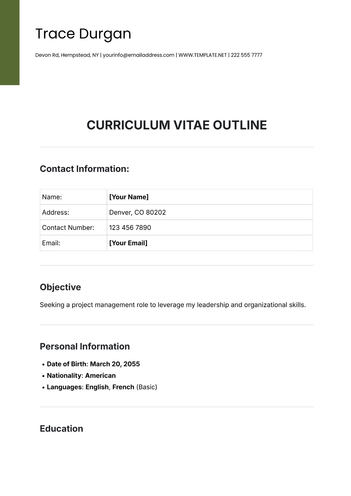 Curriculum Vitae Outline Template - Edit Online & Download