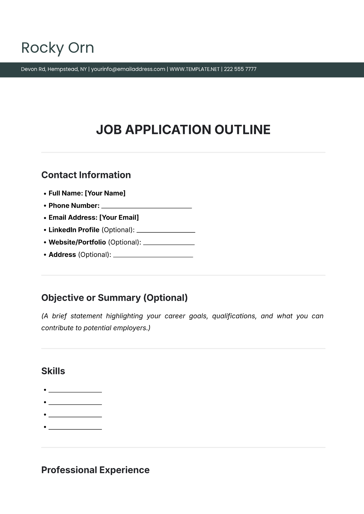 Job Application Outline Template - Edit Online & Download