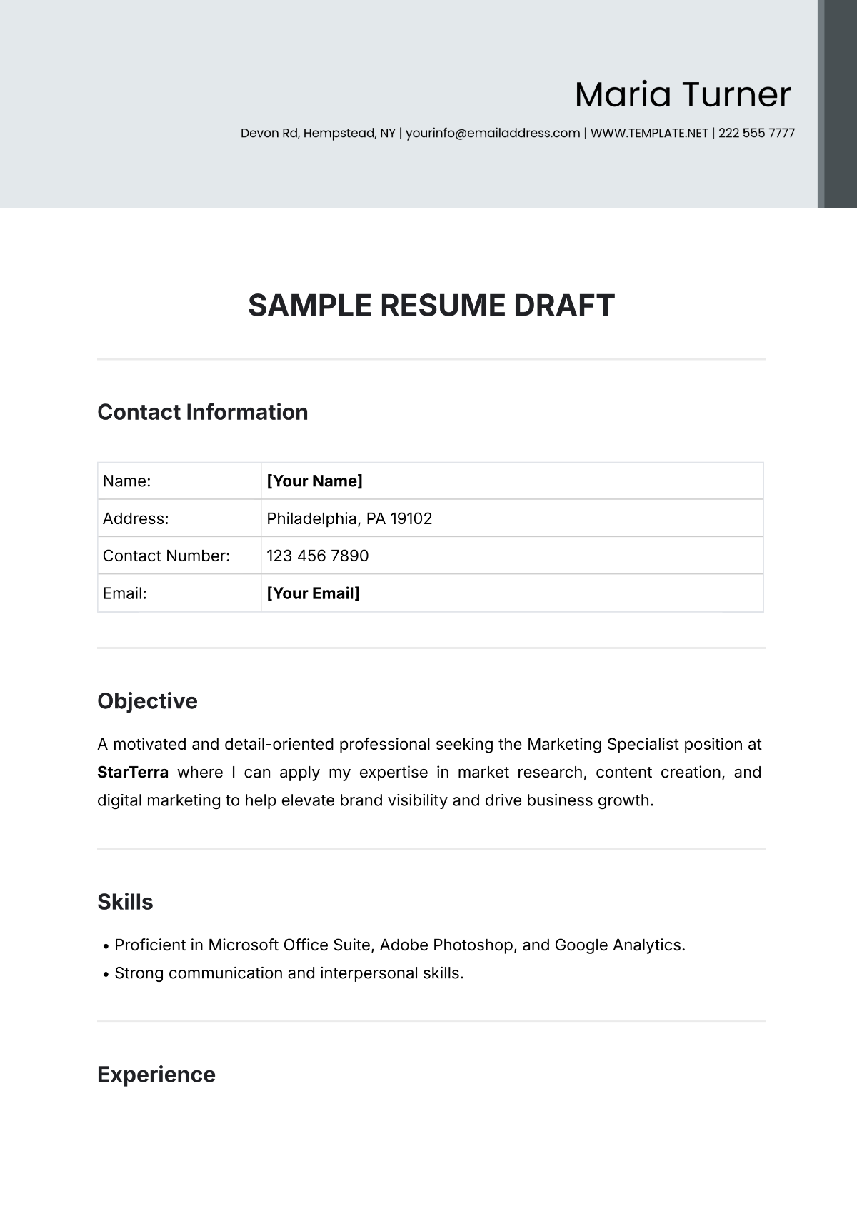 Sample Resume Draft Template - Edit Online & Download