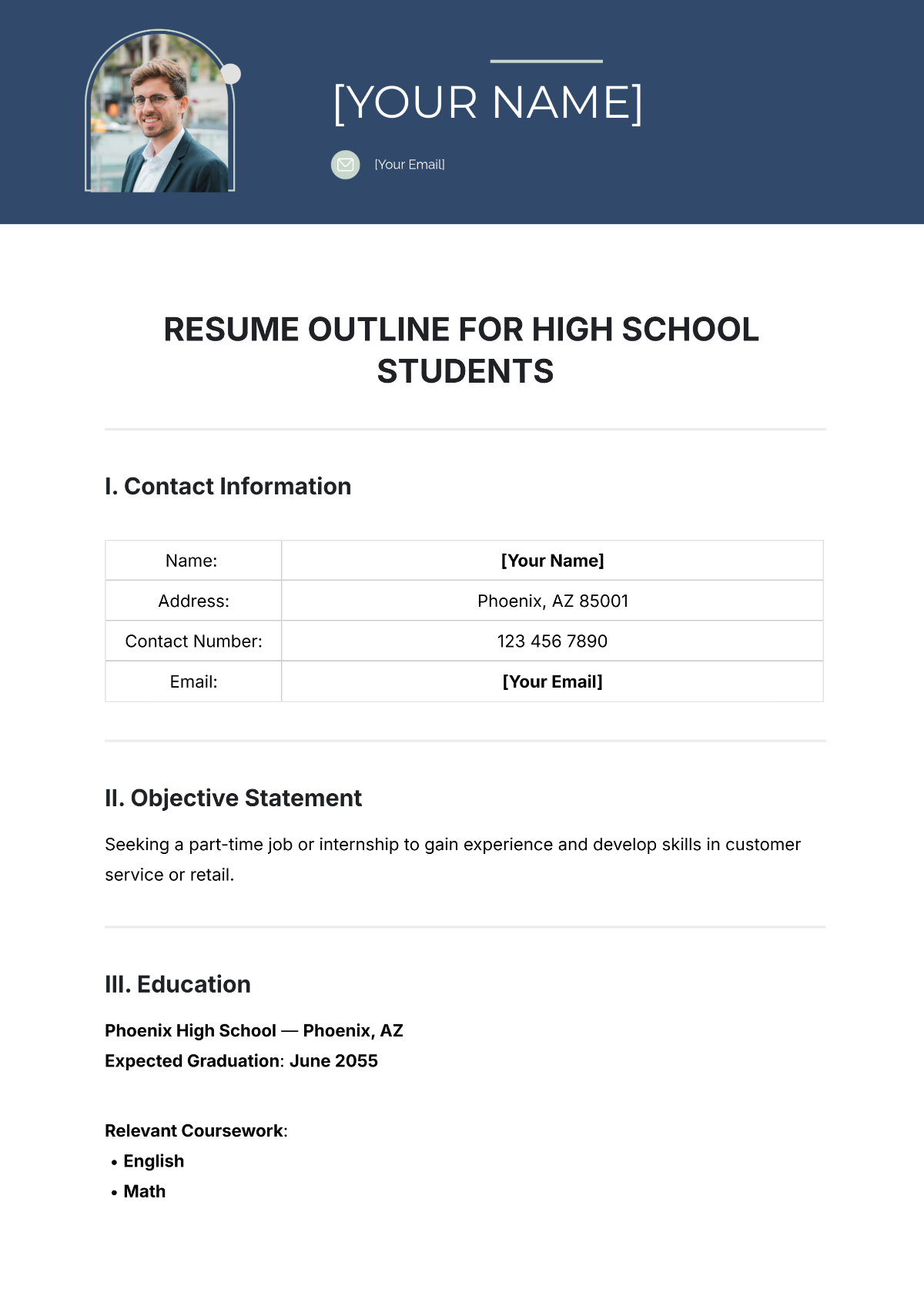 Resume Outline for High School Students Template - Edit Online & Download