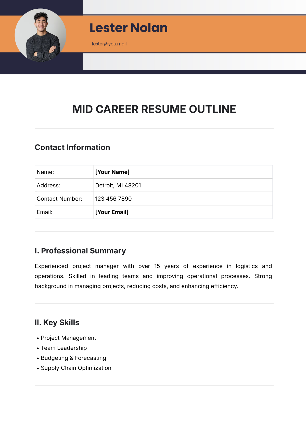 Mid-Career Resume Outline Template - Edit Online & Download