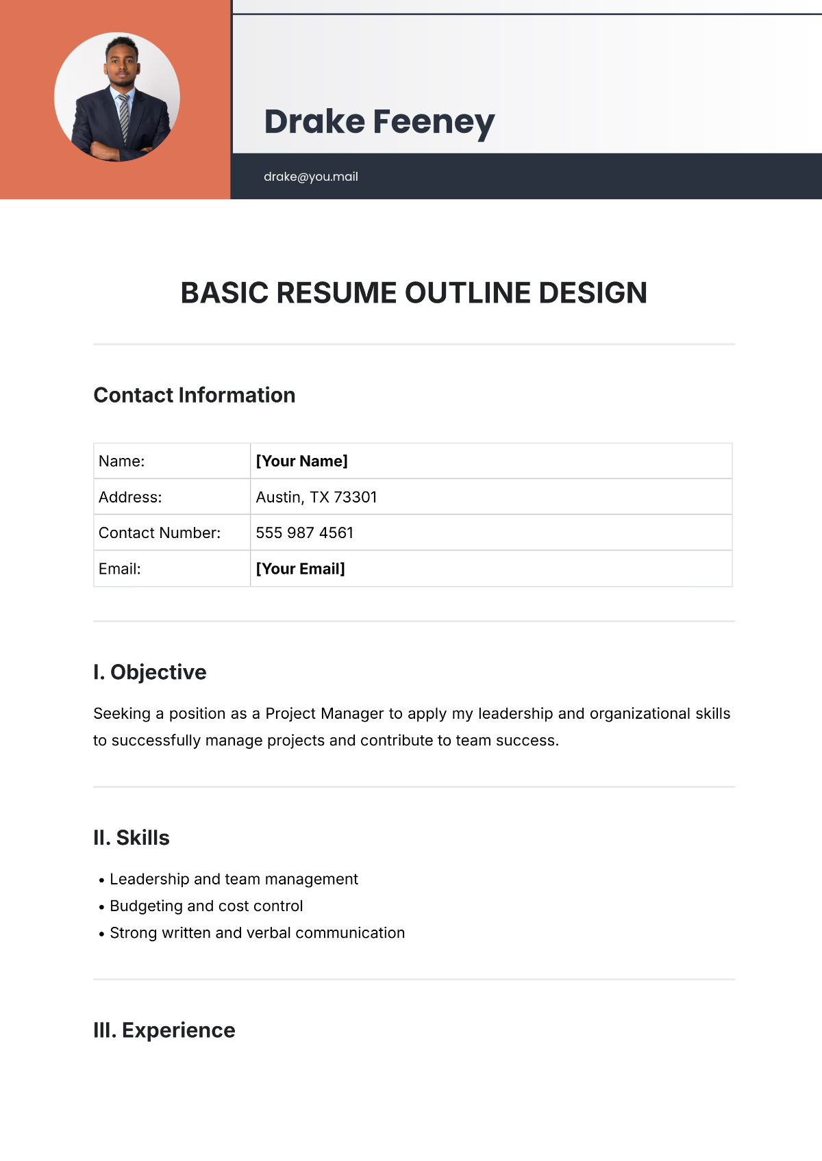 Basic Resume Outline Design Template - Edit Online & Download