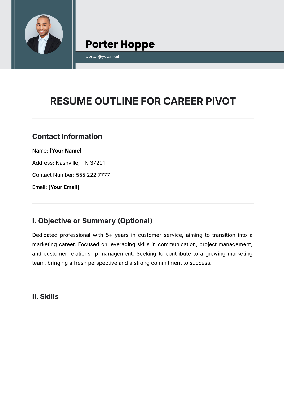 Resume Outline for Career Pivot Template - Edit Online & Download