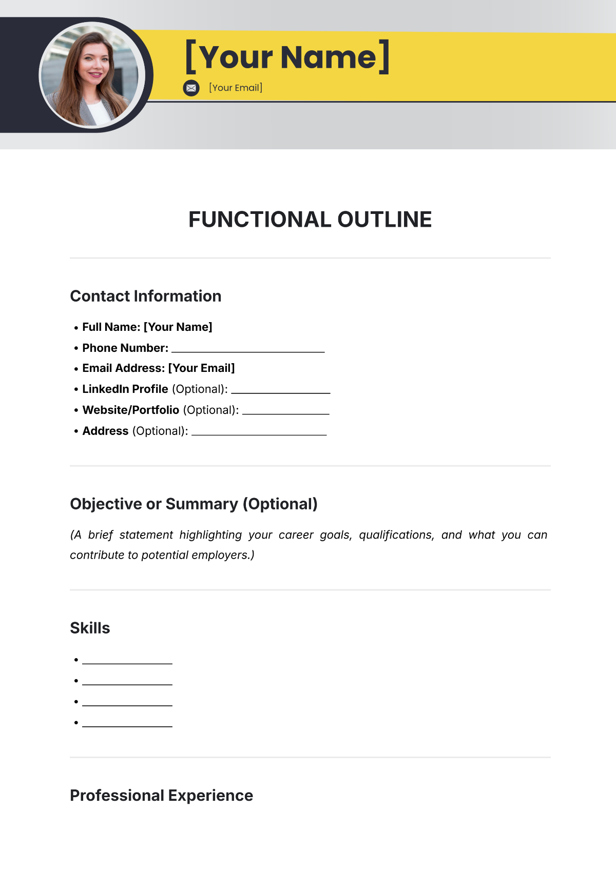 Functional Resume Outline Template - Edit Online & Download