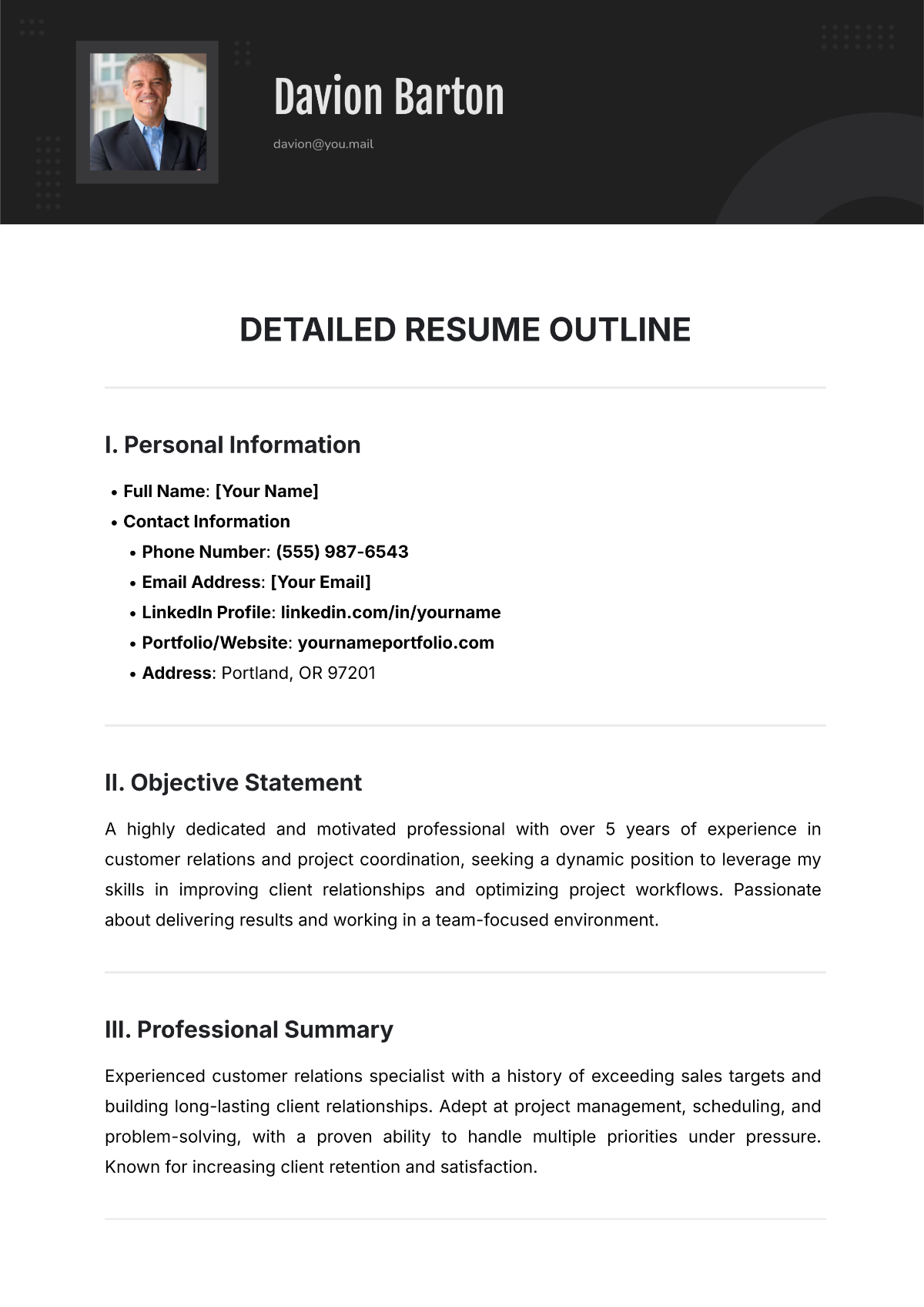 Detailed Resume Outline Template - Edit Online & Download