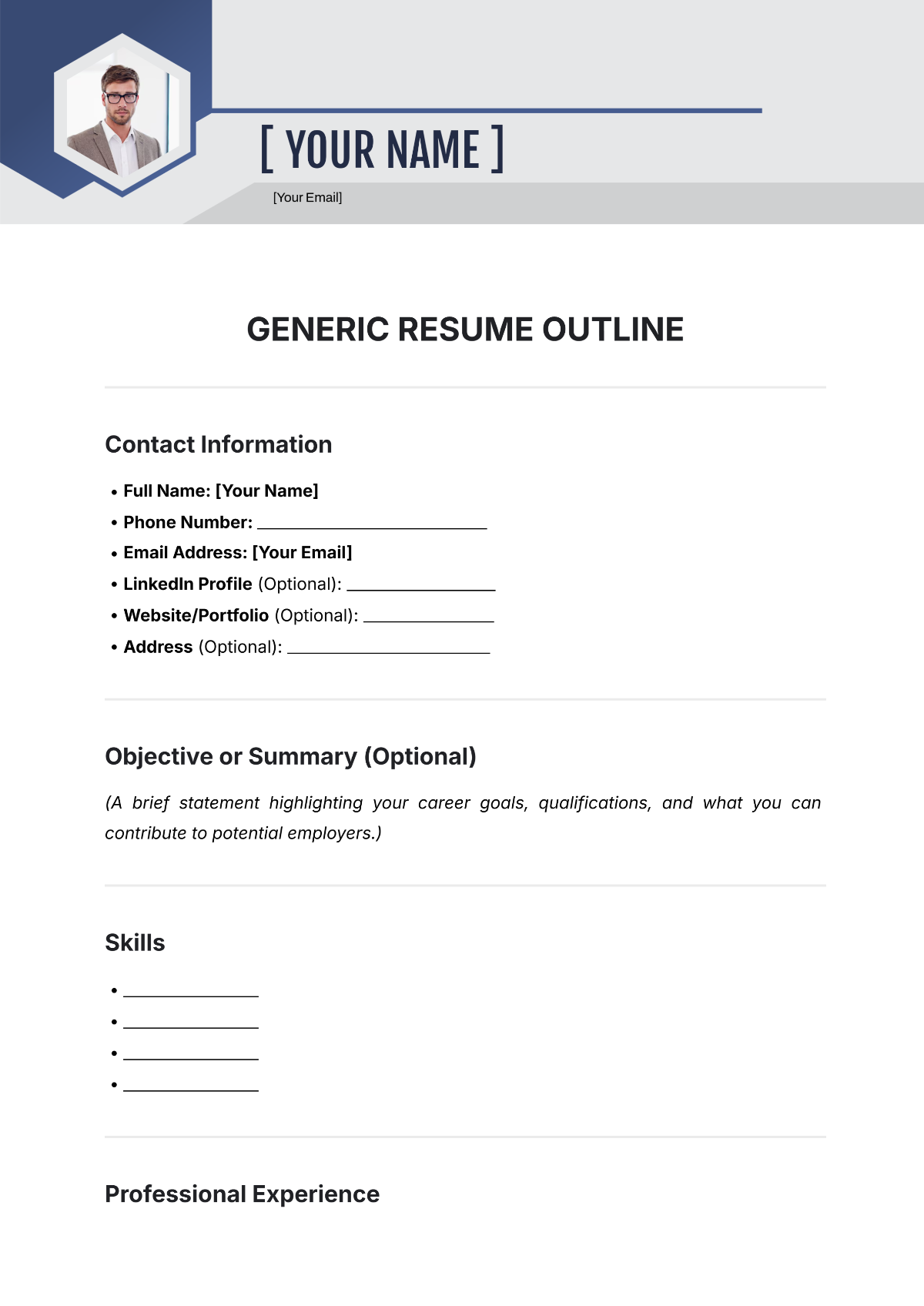 Generic Resume Outline Template - Edit Online & Download