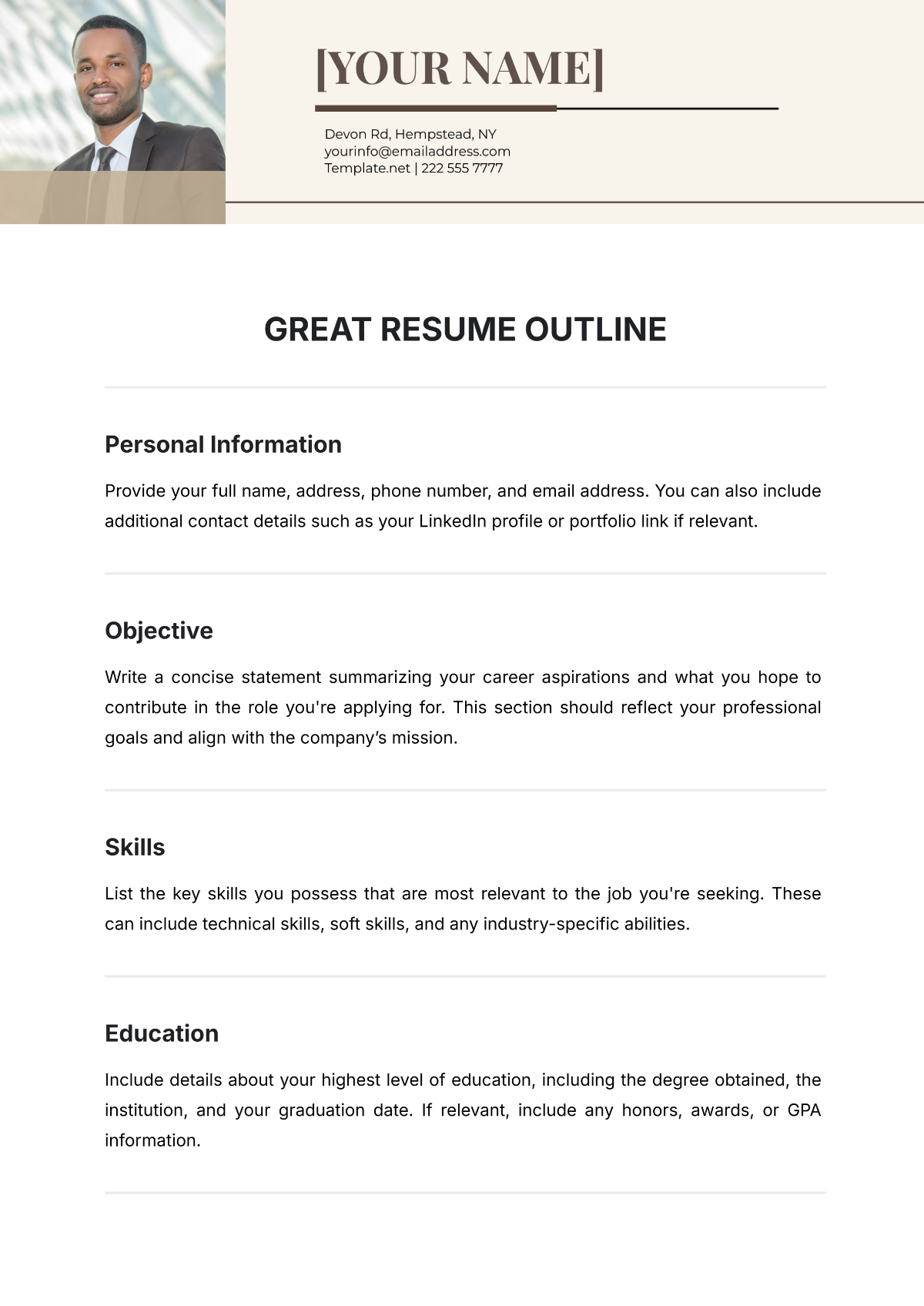 Great Resume Outline Template - Edit Online & Download