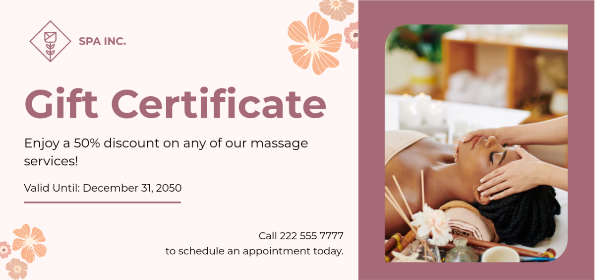 Free Spa Massage Gift Certificate Template - Edit Online & Download