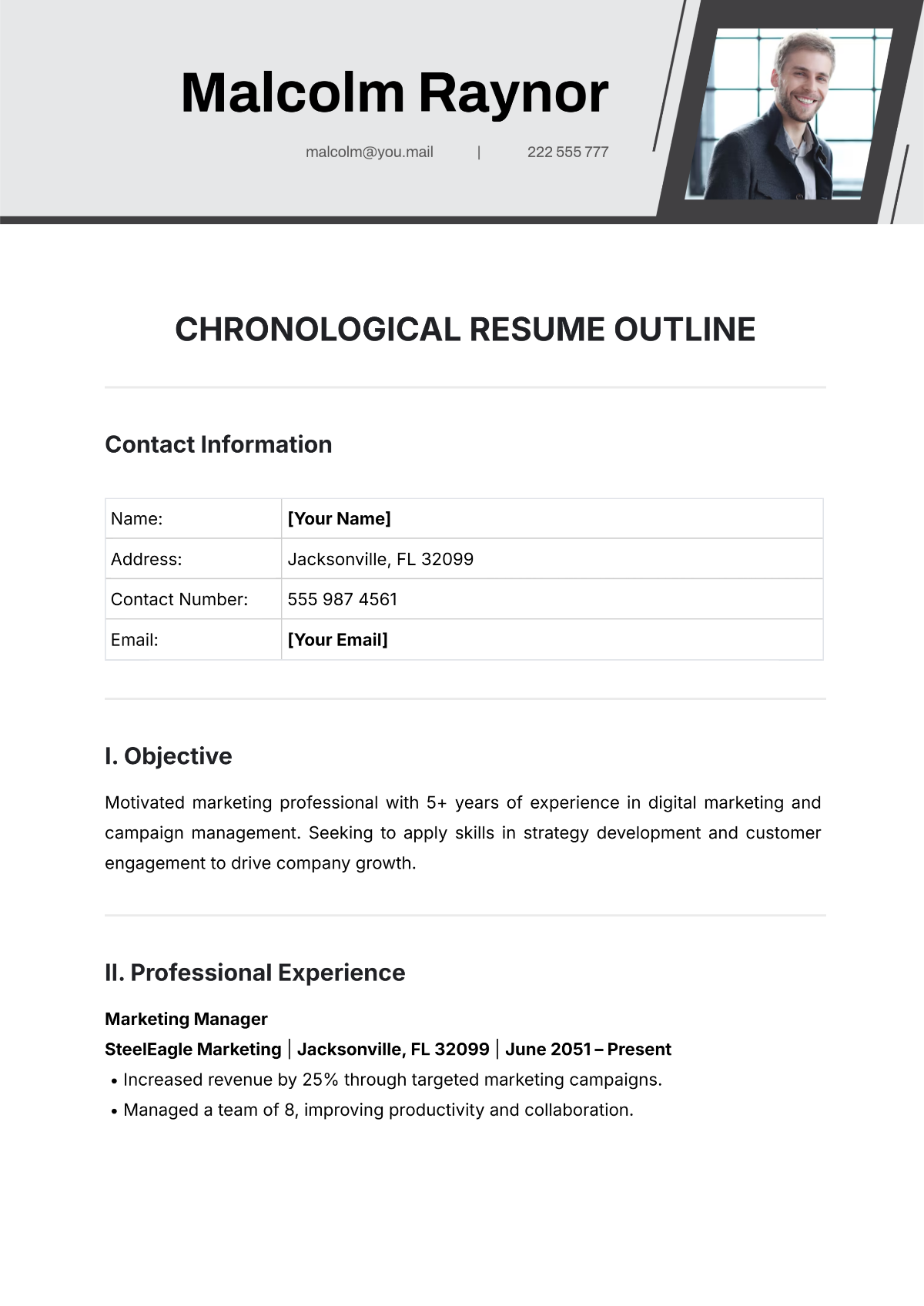 Chronological Resume Outline Template - Edit Online & Download