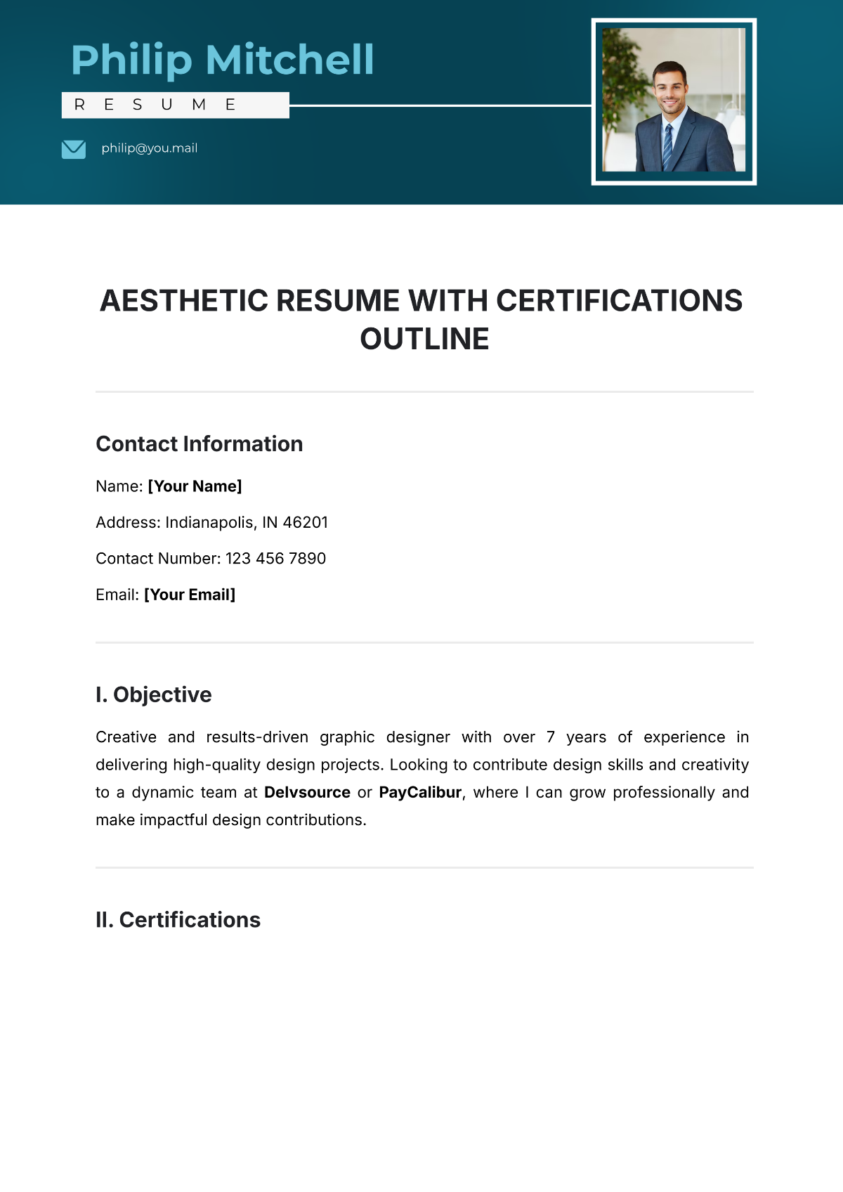 Aesthetic Resume with Certifications Outline Template - Edit Online & Download