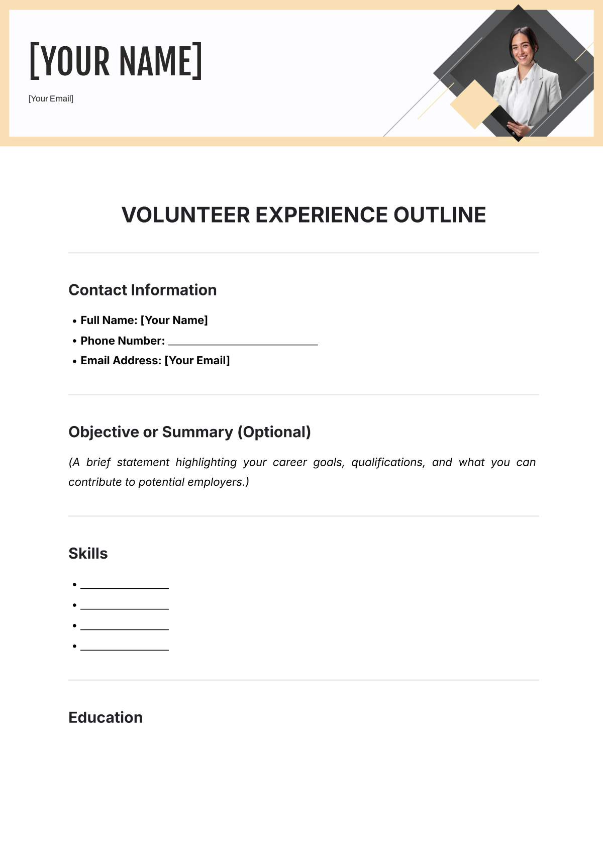 Volunteer Experience Outline Template - Edit Online & Download