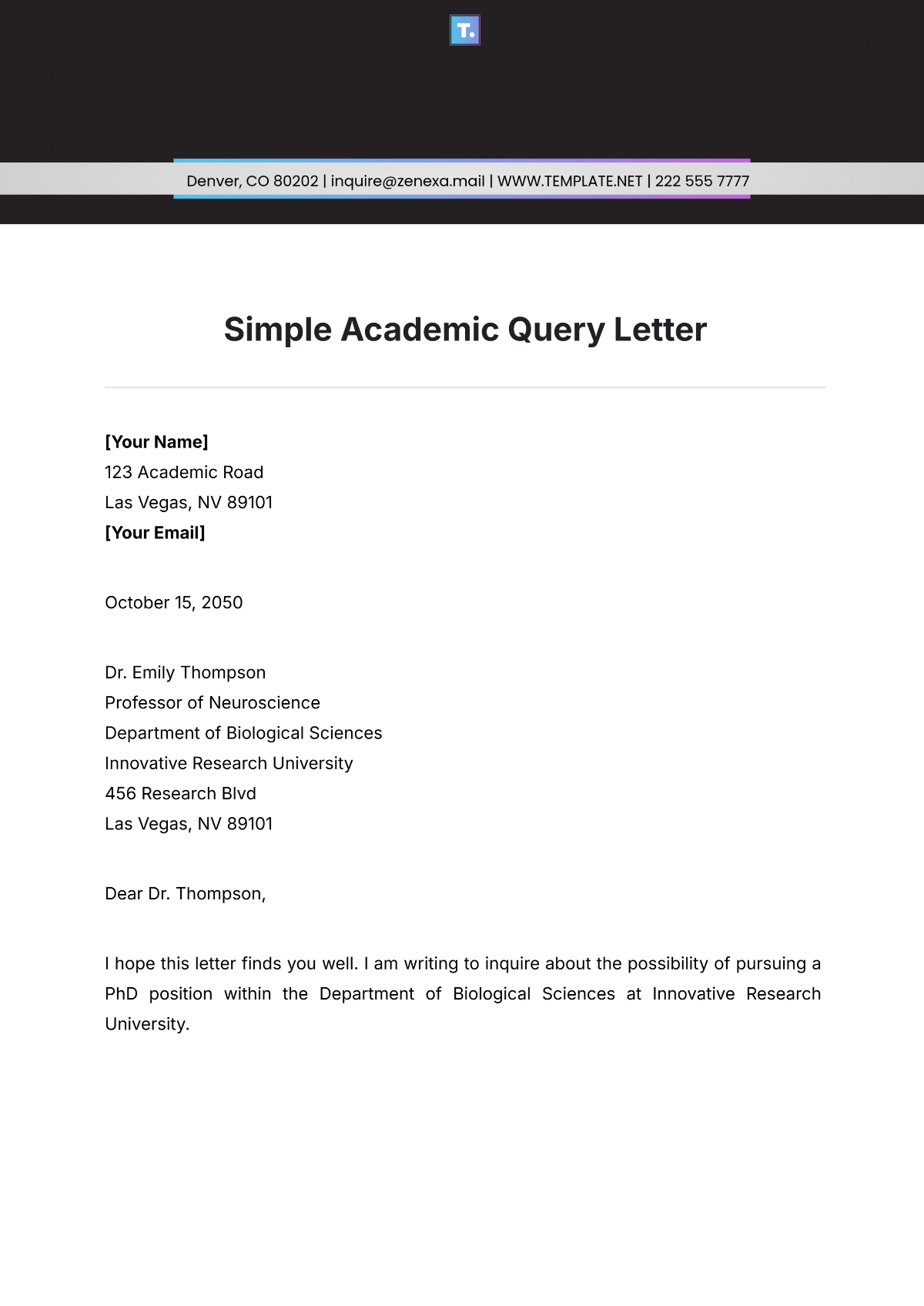 Simple Academic Query Letter Template