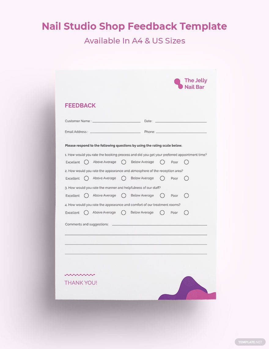 Free Nail Studio Shop Feedback Form Template in Word, Google Docs, Illustrator, PSD, Apple Pages, Publisher, InDesign