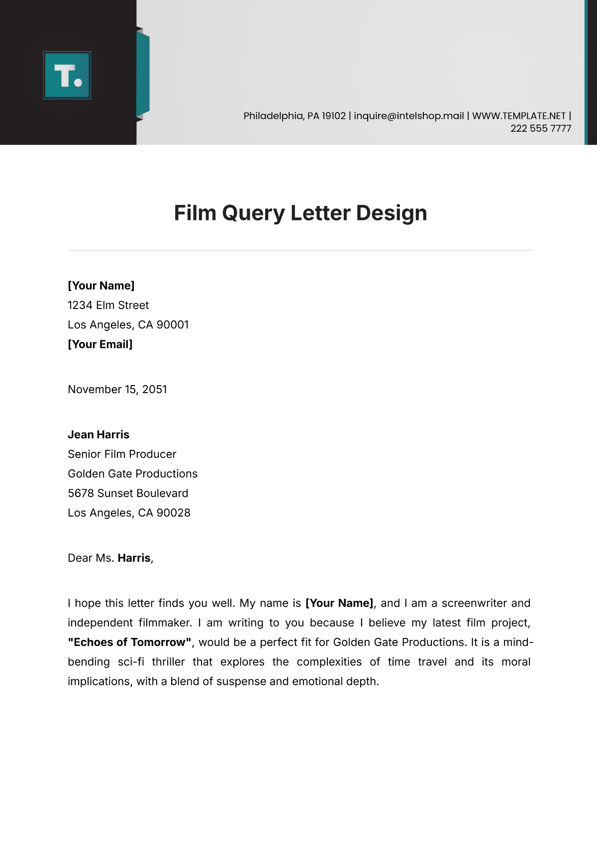 Film Query Letter Design Template