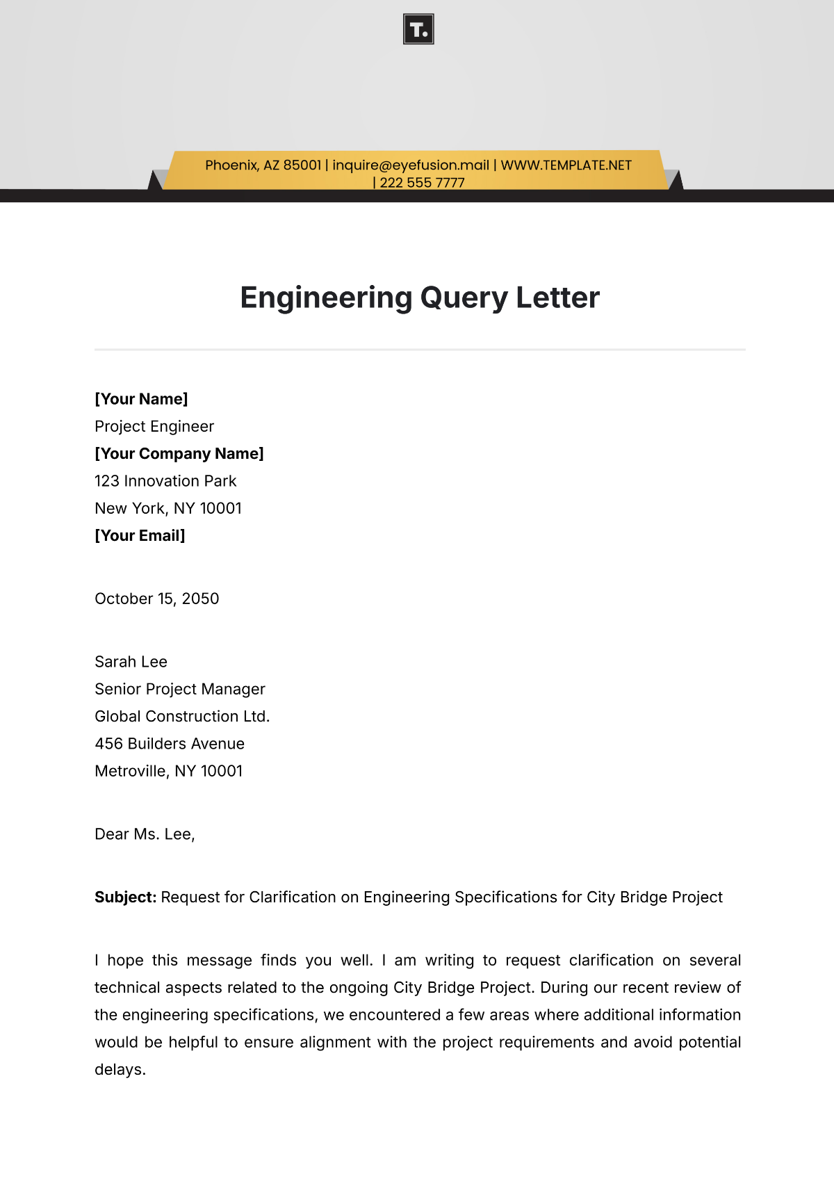 Engineering Query Letter Template