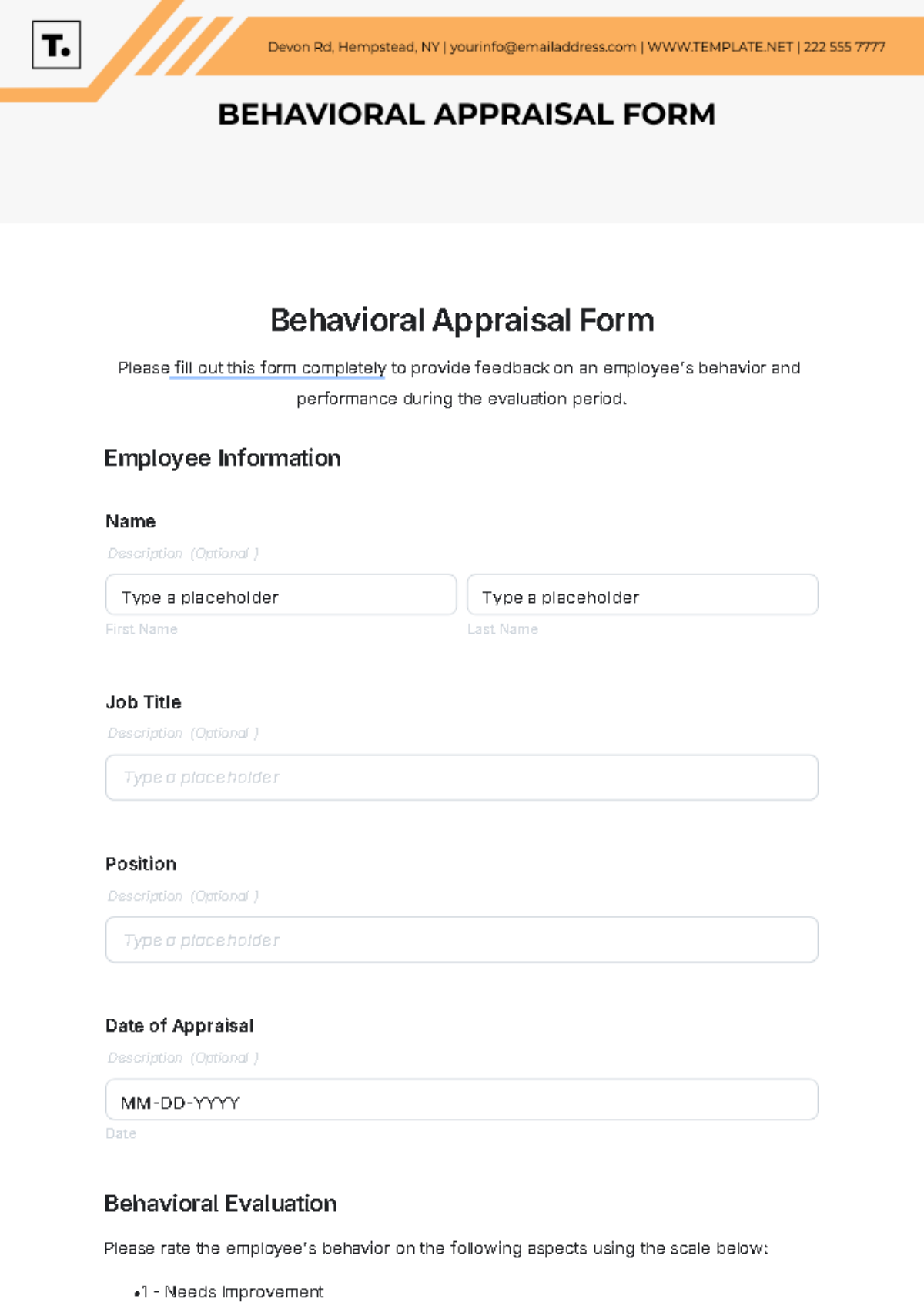 Behavioral Appraisal Form Template - Edit Online & Download