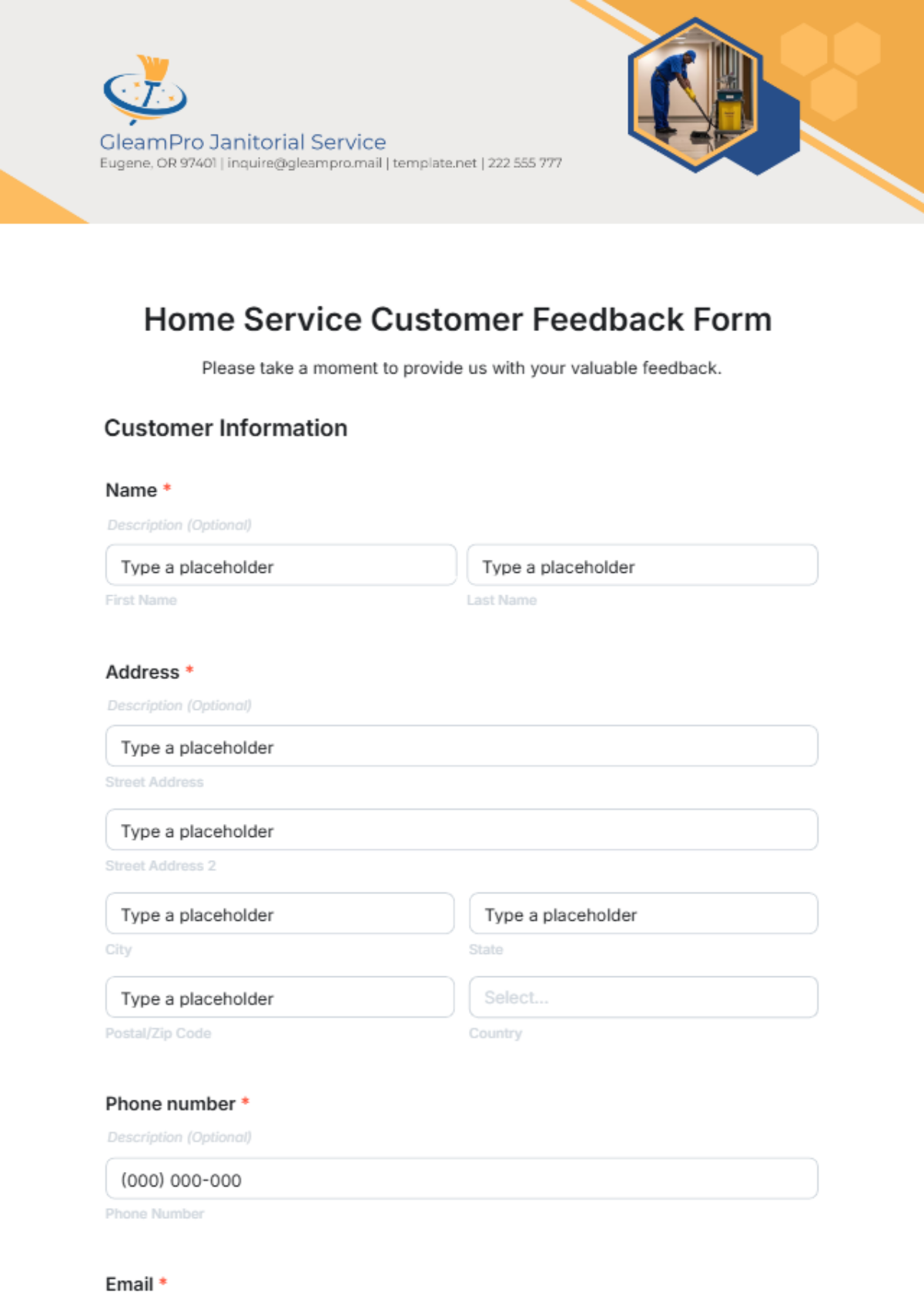 Home Service Customer Feedback Form Template - Edit Online & Download