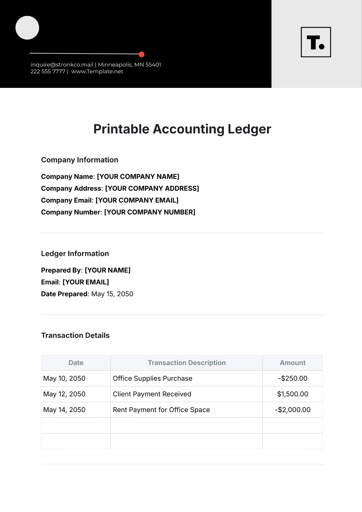 Free Printable Accounting Ledger Template