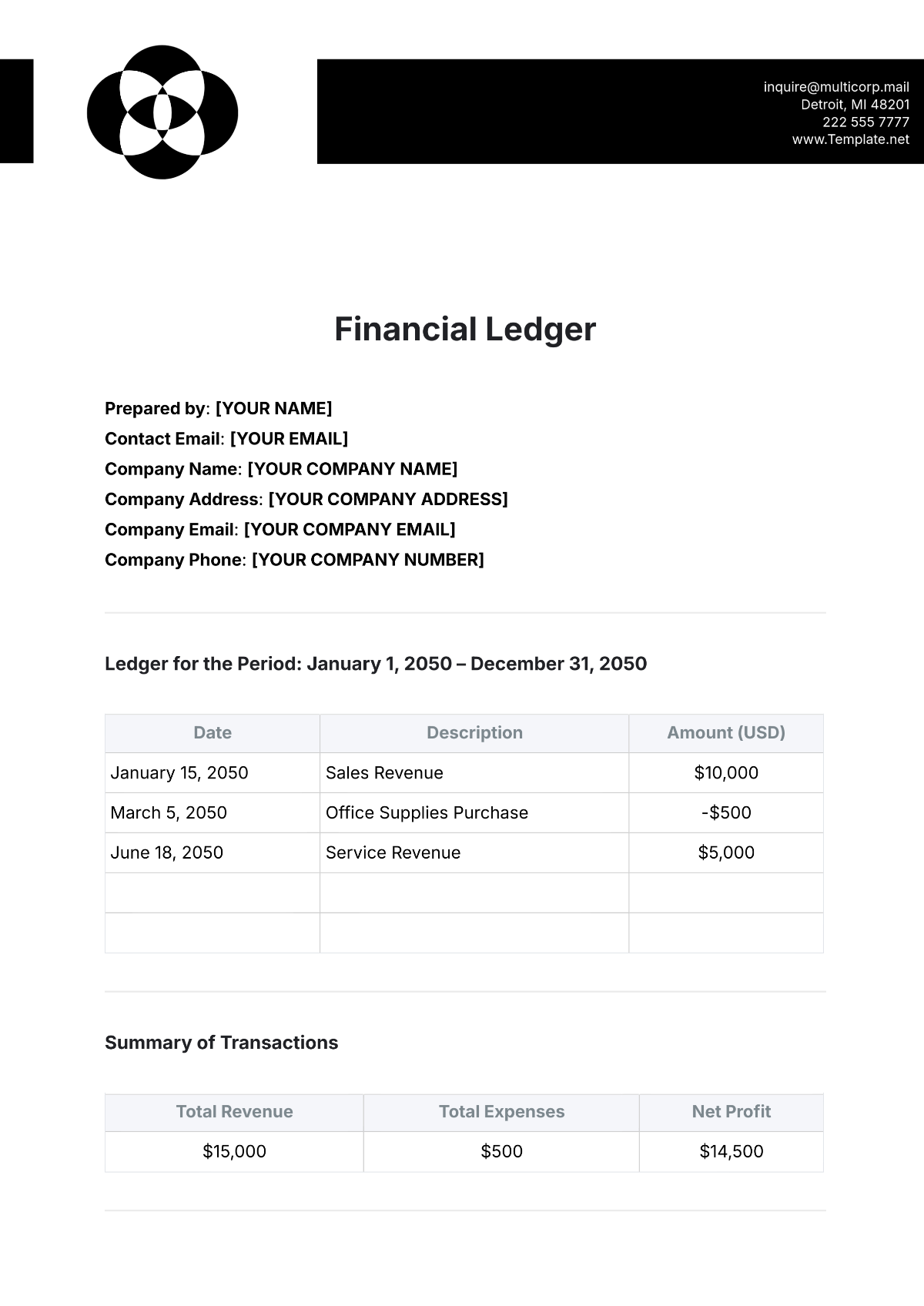 Financial Ledger Template - Edit Online & Download