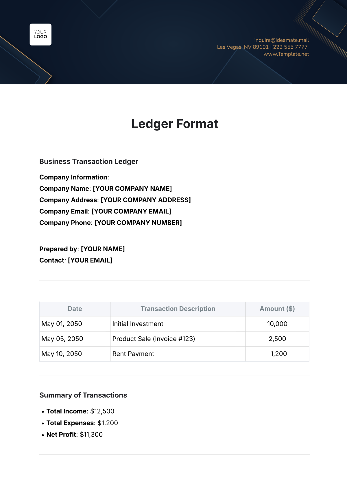 Ledger Format Template - Edit Online & Download