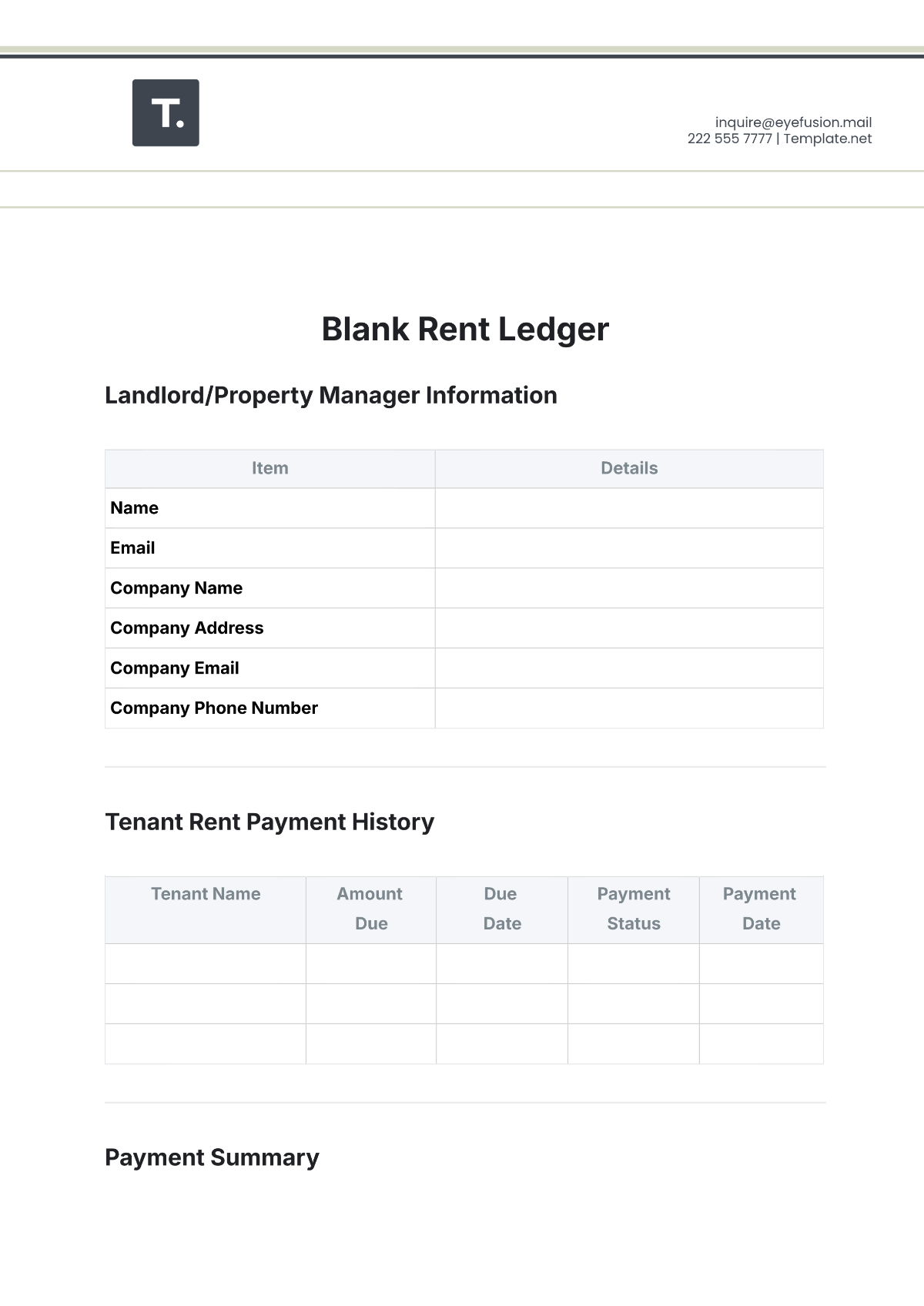 Blank Rent Ledger Template