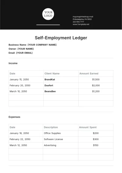 Free Self-Employment Ledger Template to Edit Online