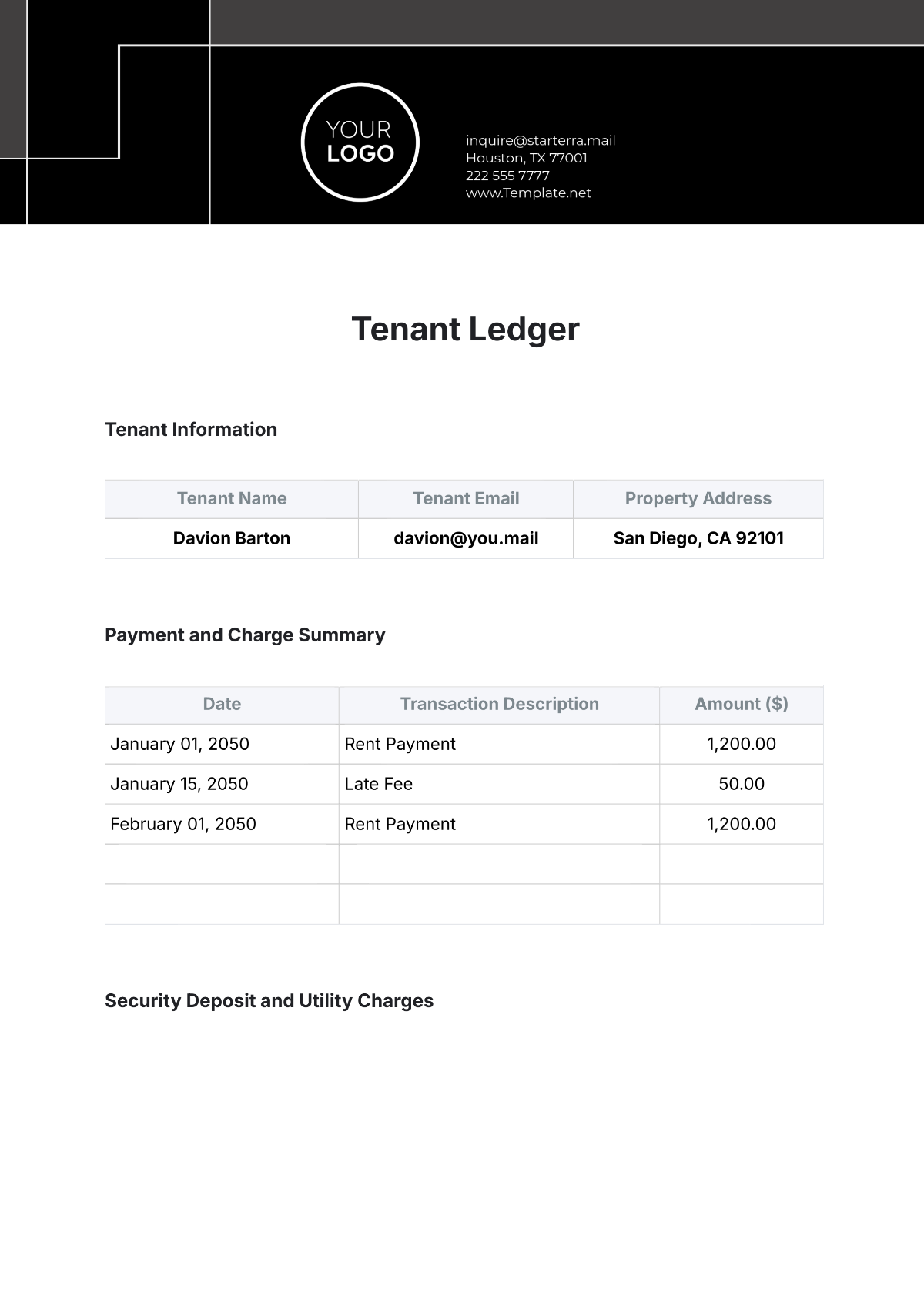 Tenant Ledger Template - Edit Online & Download