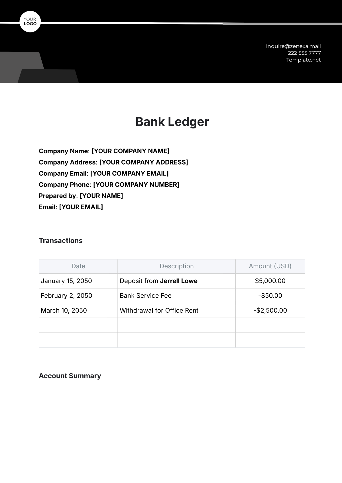 Bank Ledger Template - Edit Online & Download