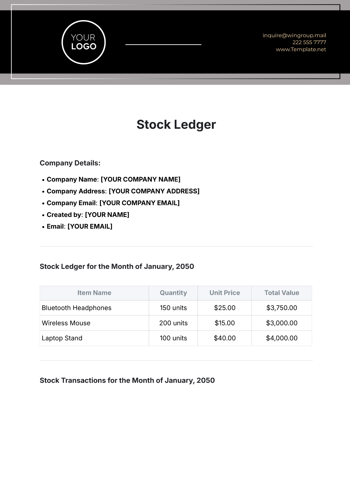 Stock Ledger Template - Edit Online & Download