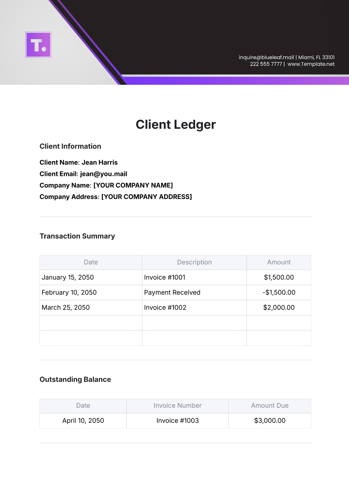 Client Ledger Template - Edit Online & Download