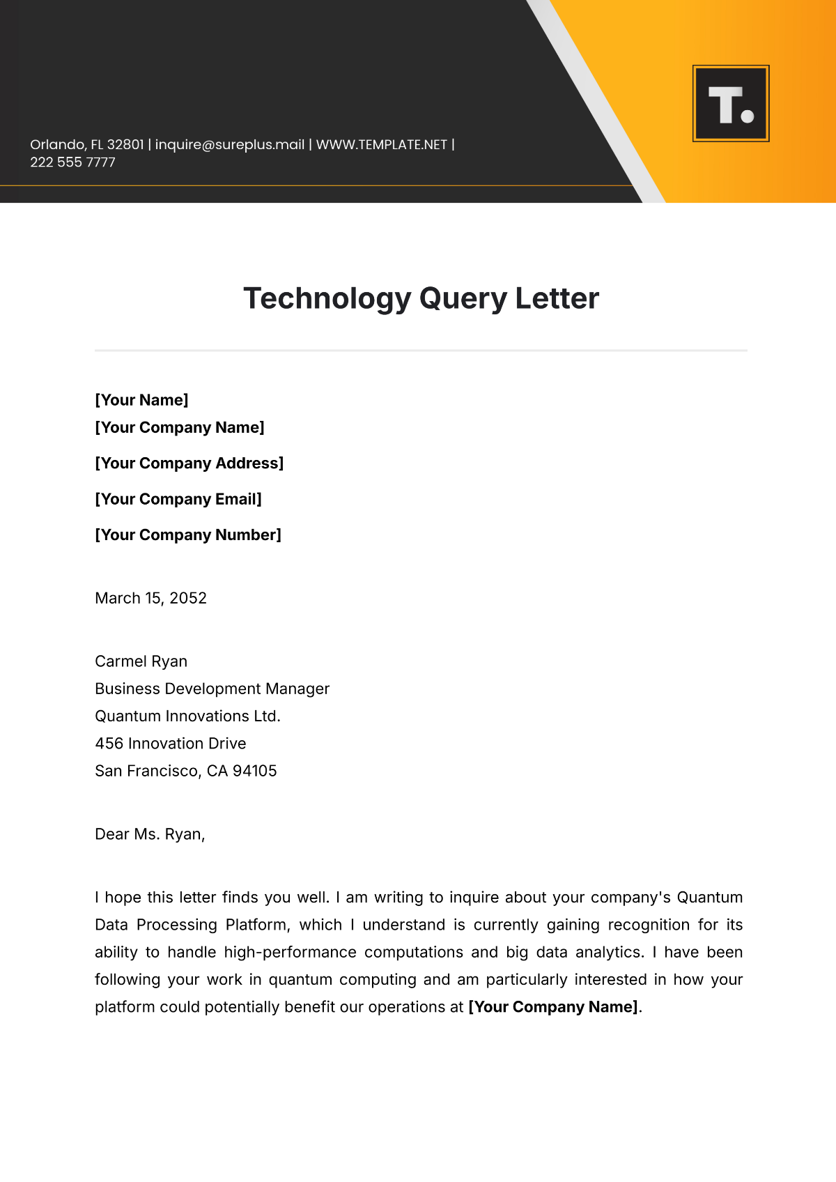 Technology Query Letter Template