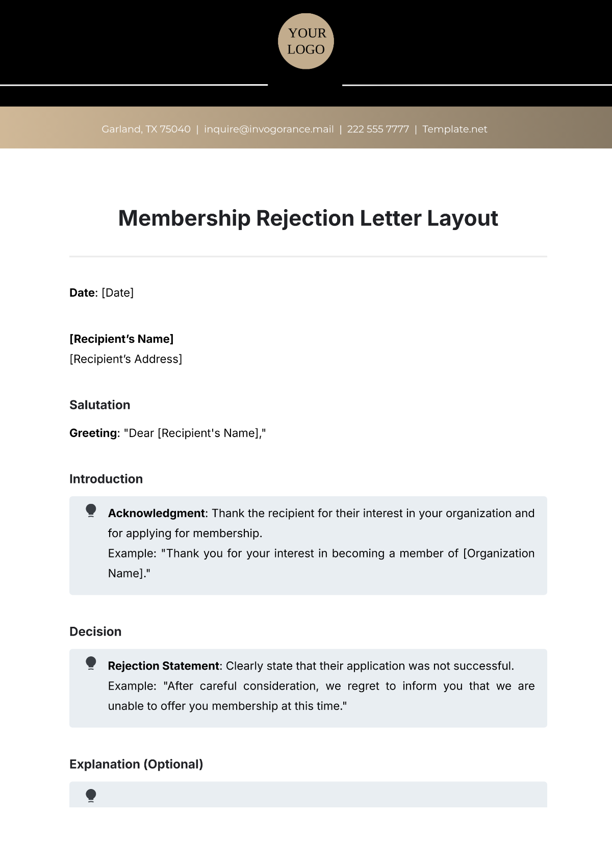 Membership Rejection Letter Layout Template - Edit Online & Download